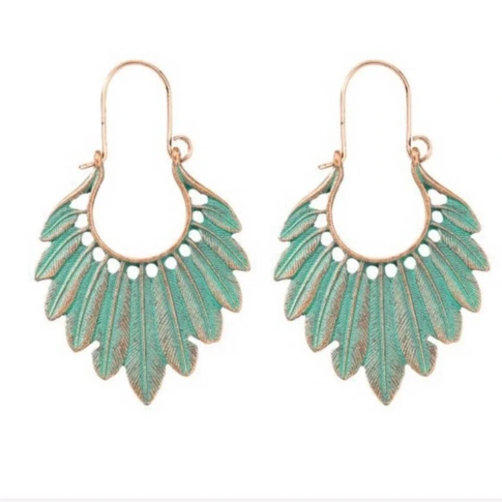 Boho Festival Turquoise Feather Earrings B0040 - Picture 10 of 13